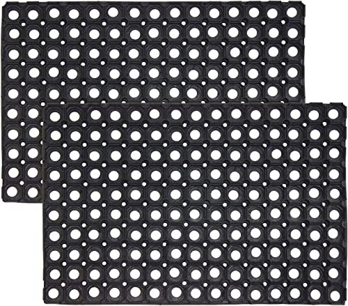 HOUSEGADS Pack of 2 Rubber Hollow Mat Outdoor Anti Fatigue Non Slip Drainage Black Door Mat Light Weight Washable Large Ramp Mat Entrance Thick Playground Garden Floor Matting (40 x 60 (Pack of 2)