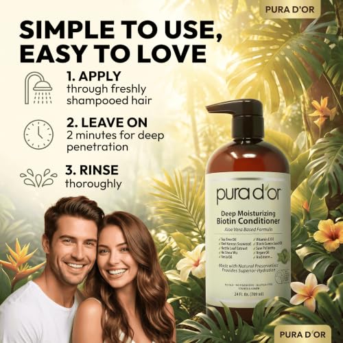 PURA D'OR Deep Moisturizing Biotin Conditioner for Dry, Damaged Hair, 24oz | Smooths Frizz, Softens, Detangles, Helps Reduce Breakage, Argan Oil, Pumpkin Seed, Aloe Vera Based, Sulfate-Free, Color-Safe - image 7