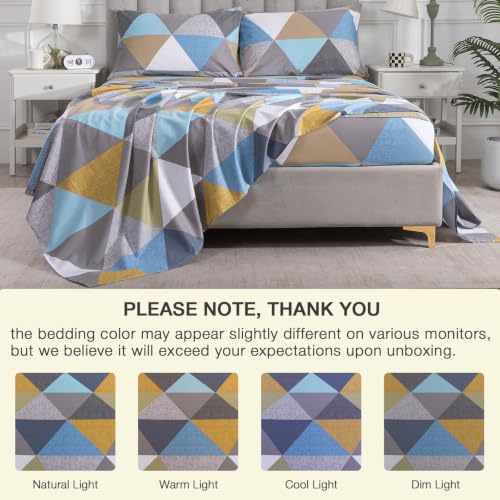 Image of Color-Block Geometric Percale Sheets Queen Size, Deep Pocket, 4Pcs