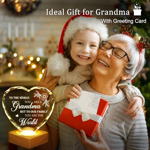 To My Grandma Gifts from Grandchildren, Engraved Crystal Night Light Present, Best Grandma Gifts for Grandmother's Birthday, Christmas, Thanksgiving, Mother's Day, Best Grandma Gifts 3D Illusion Lamp