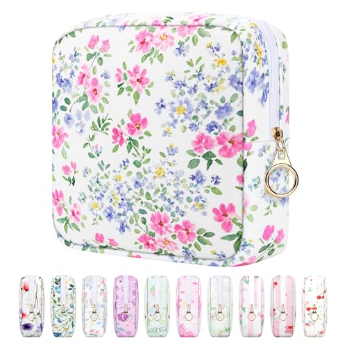 Image of Likesing 5.1'' Sanitary Napkin Storage Bag, Canvas Period Pouches for Teen Girls Women, Period Bag Tampon Holder for Purse Feminine Menstrual Sanitary Pad Pouch(White H6786)