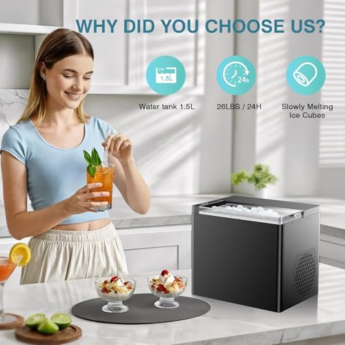 Image of Countertop Ice Makers Machine, Portable Ice Machine Producing 9 Ice Cubes Within 6 Mins, Bullet Ice Available in Two Sizes(S /L), Compact Mini Ice Maker Appliance for Home Kitchen Camping (Soot)