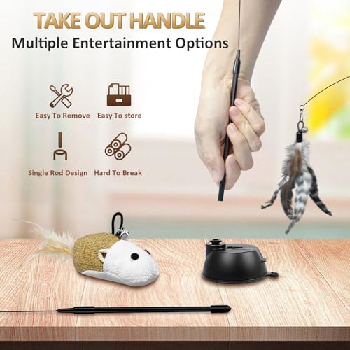 ROSAUI Katzen Spielzeug, 12 Stück Katzenangel mit 2 Saugnäpfen, katzenspielzeug Selbstbeschäftigung mit Maus,Natürlich Interaktives Katzenspielzeug für Katzen,Intelligenz Spielzeug mit Federn – Bild 6