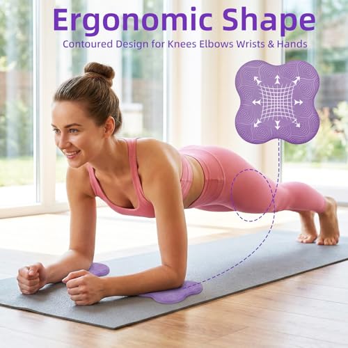 Image of Yoga Knee Pads Set of 2 - Extra Soft Non-Slip Yoga Knee Pad Cushion for Knees Elbows Wrists - Pilates & Workout Knee Pads for Floor Exercises, Kneeling, Stretching, Fitness, Purple