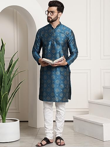 Image of SOJANYA (Since 1958 Men's Silk Blend Printed Kurta and Churidar Pyjama Set