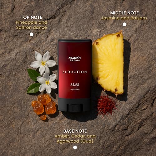 Image of Arabian Aroma Seduction Solid Perfume Stick 15g | Long Lasting Unisex Pocket Perfume | Pineapple, Saffron, Jasmine, Oud & Amber Fragrance