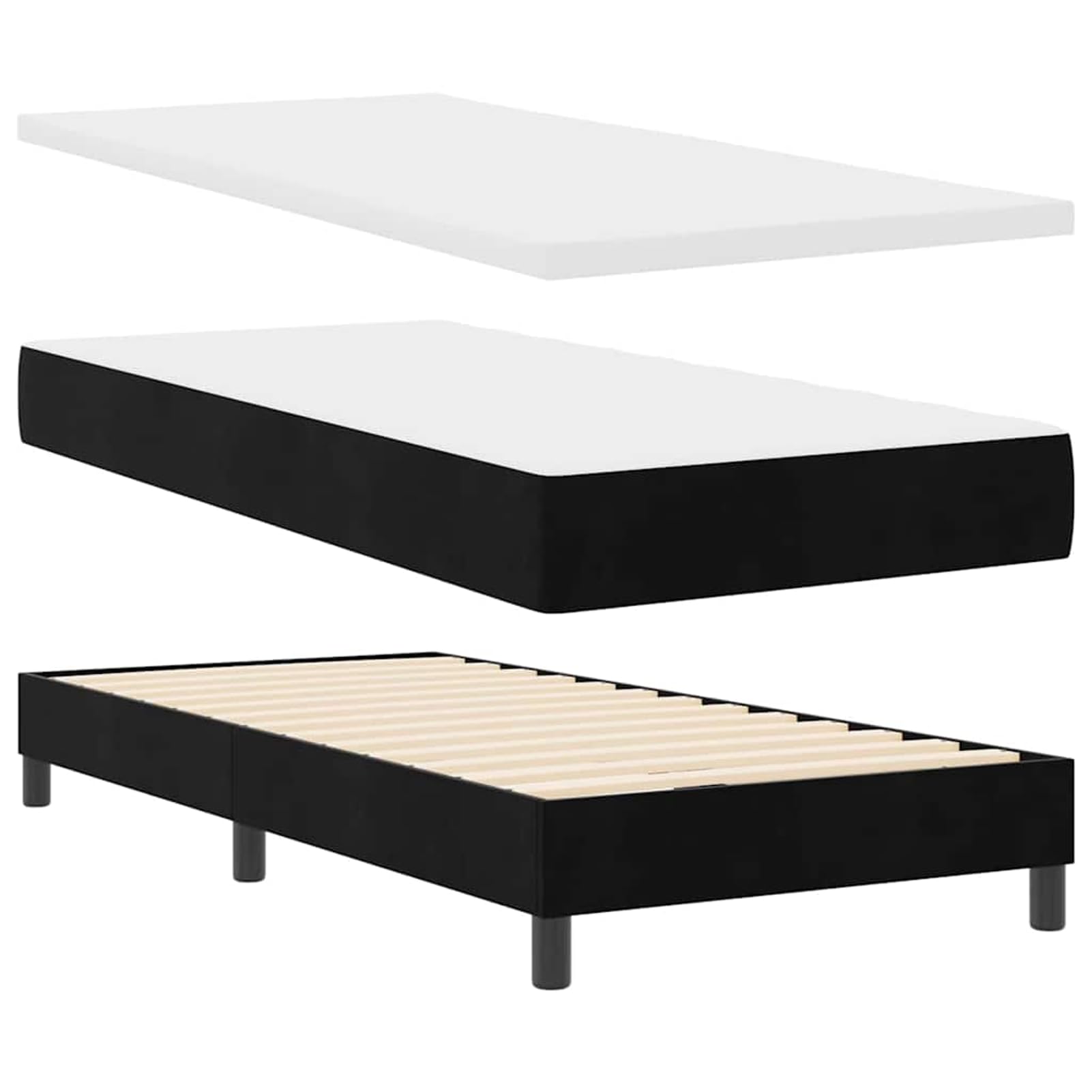 ATOMSTACK MAKER Cama con somier de 90 x 200 cm con iluminación RGB, cabecero ajustable (2 alturas), tapizado en negro aterciopelado, incluye colchón de muelles ensacados y cubrecolchón – Cama