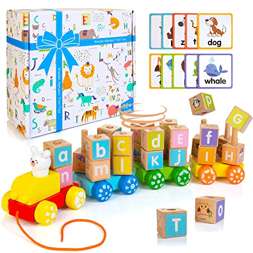 Winique Alphabet Stacking Train Set, Wooden Montessori Toy Abc Building Blocks Learning Toy For Toddlers, Christmas Birthday Gift For 3+ Years Old Boys Girls #TOP21