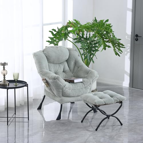 Image of Tiita Lazy Chair with Ottoman, Green Modern Large Accent Chair, Comfy Leisure Sofa Armchair with Ottoman, Reading Chair with Footrest for Bedroom, Living Room, Dorm Rooms, Plush Green