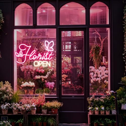 Image of Florist Open Neon Sign Flower Shop Open Welcome Led Light