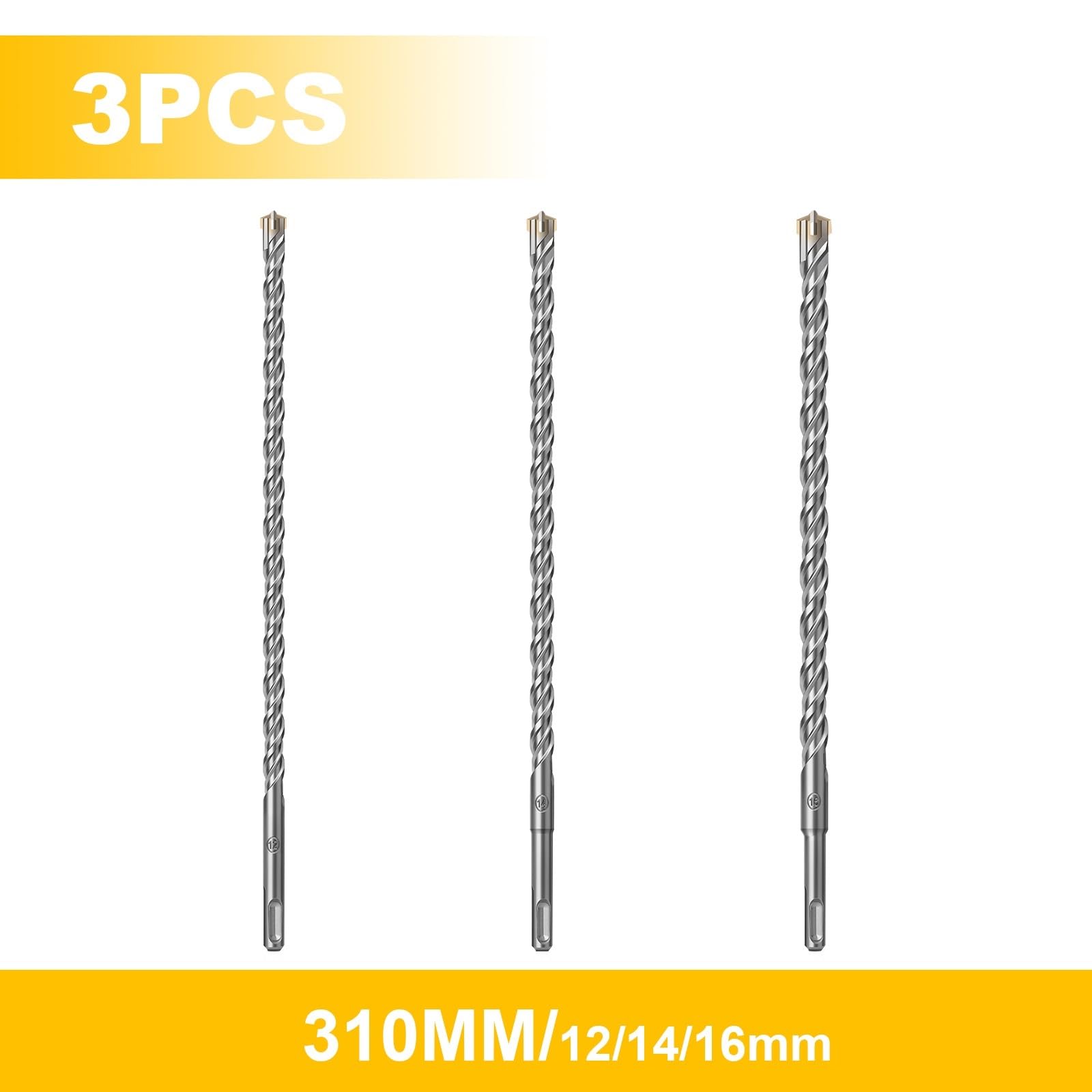 Zestaw wiertła obrotowego SDS Plus， Zestaw bitów do młota udarowo-obrotowego SDS Plus z końcówką krzyżową z węglików spiekanych 110-310 mm Kamień murarski Cegła betonowa | 3pcs