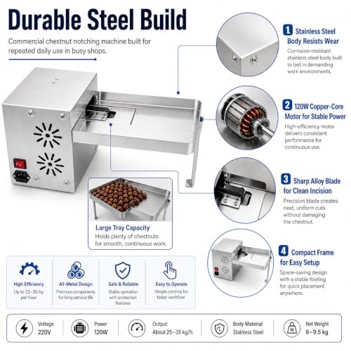 Máquina de incisión de castañas de acero inoxidable con descascaradora de 120W ajustable 4