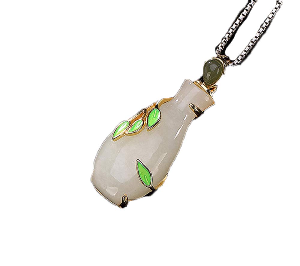 Collier en jade véritable fait main et argent 925, pendentif vase vintage émaillé