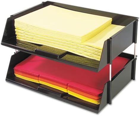 Deflect-O Industrial 2-Tray Side-Load Stacking Tray Set w/Metal Risers, Black