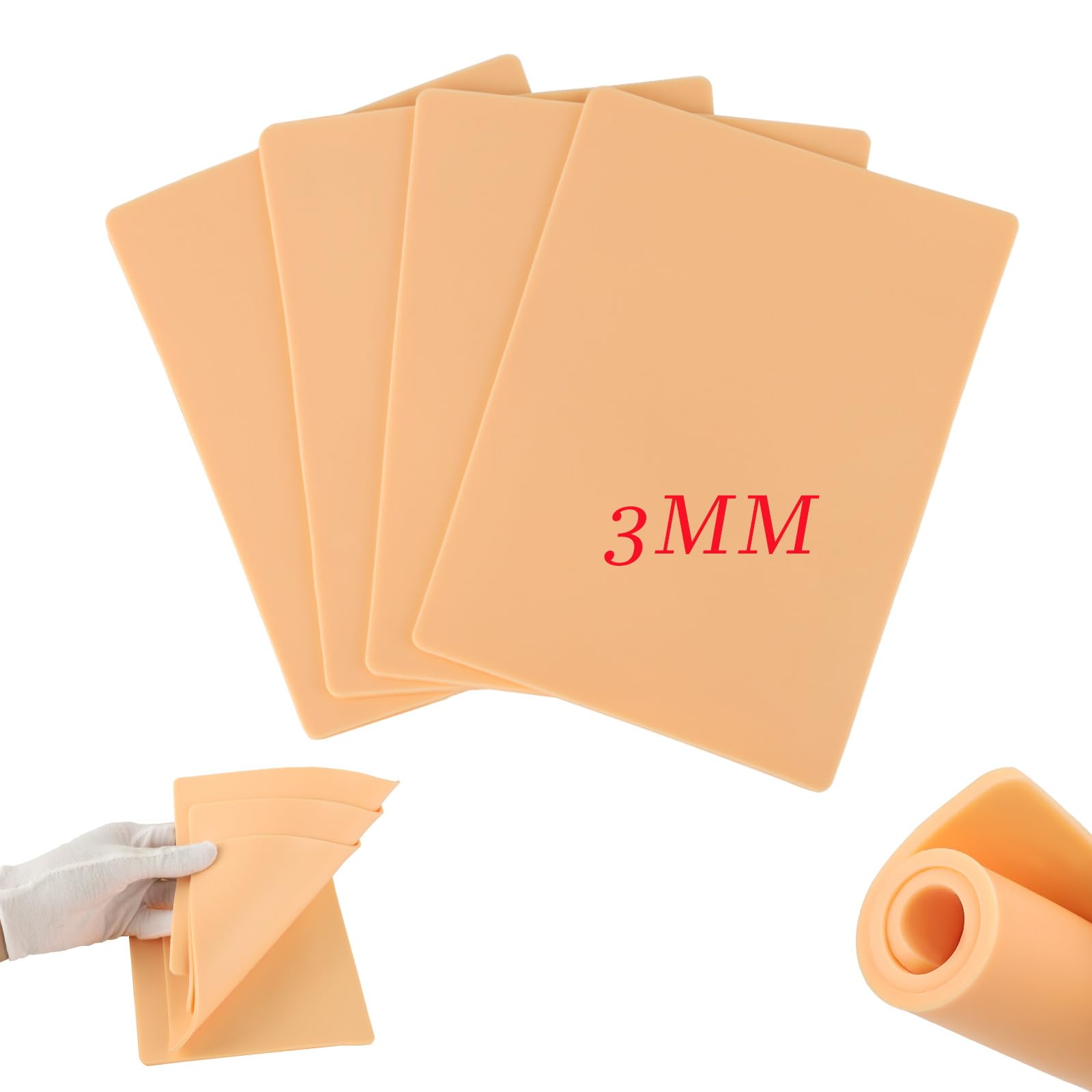 Varlldibao 4 PCS 3MM Tattoo Practice Skins, 8" x 6" Double Sided Soft Silicone Fake Tattoo Skin for Beginners and Artists