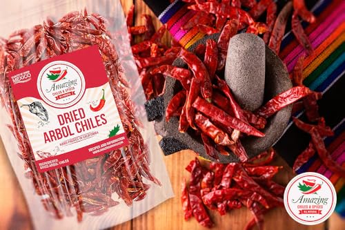 Chile De Arbol 1LB (16oz) - Dried Whole Red Chili Peppers, Premium All Natural Stemless, Resealable Bag. Use in Mexican, Chinese and Thai Dishes. Spicy Hot Heat Full of Flavor.…