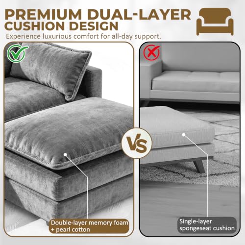 Image of 112 inch U-Shape Modular Sofa with 2 Ottomans, Deep Seat Cloud Convertible Sleeper, 2 Arm Pillows, Cozy Upholstered Furniture for Living Room Apartment, Dark Grey