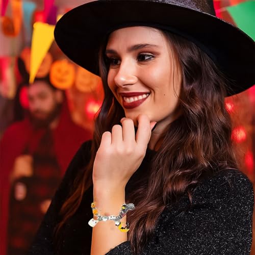 Halloween Treasure Charm Bracelet, 2025 DIY Adjustable Cute Halloween Charm Bracelet Advent, Nightmare Before Christmas Charm Bracelets Blind Box for Women Decorations Gift4