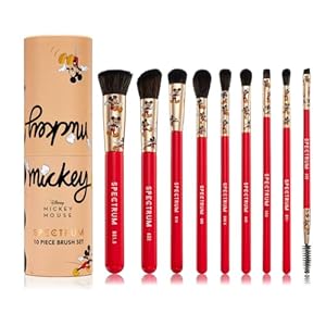 Mickey Mouse Make Up Brushes, Spectrum Makeup Brushes Set Including Face, Eye and Eyebrow Brushes with Soft Synthetic Bristles, 10 Piece Official Disney Makeup Brush Set