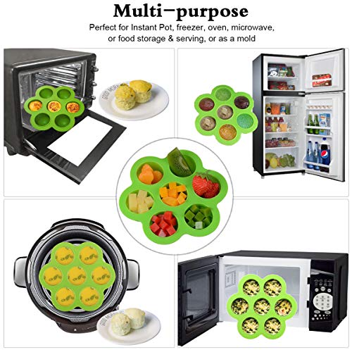 Hhyn Silicone Egg Bites Molds Compatible with Instant Pot Accessories - Fits 5, 6, 8 qt Pressure Cooker, Reusable Baby Food Storage Container and Freezer Tray with Lid Sous Vide Egg Poacher, Green