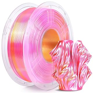 SUNLU (サンルー) シルクデュアルカラープラフィラメント、シルク PLA 3Dプリンターフィラメント 1.75mm、光沢のあるシルクテクスチャ、寸法精度+/- 0.02mm、1kgスプール (2.2ポンド)、PLAシルクデュアルカラー (ピンクゴールド)。