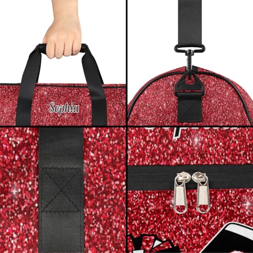 Personalized Cheer Bag Dance Bag for Girl Woman,Custom Gym Bag Sport Duffle Bag Overnight Bag With Shoes Compartment Glitter Red Cheerleading4