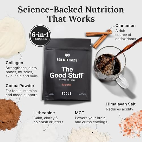 For Wellness The Good Stuff Focus – Mocha Coffee Booster | Nootropic Collagen Creamer with MCTs for Focus, Energy & Wellness | Non-Dairy, Keto-Friendly, 30 Servings - Image 5
