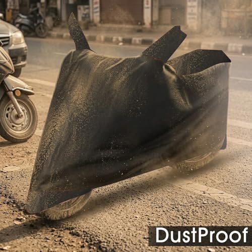 Image of Auto Hub Scooty Cover Compatible with Dio with Mirror Pocket, Dustproof, Heat Resistant, Triple Stitched, Dio Scooty Cover- Plain Black