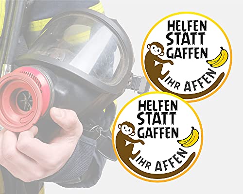 PrintAttack P020 | 2er Set - HELFEN STATT GAFFEN - Ihr AFFEN Aufkleber 10 cm x 10 cm | Fun Aufkleber | Fun Sticker | Aufkleber | Stickerbomb | Helfen statt gaffen | Rettungsgasse