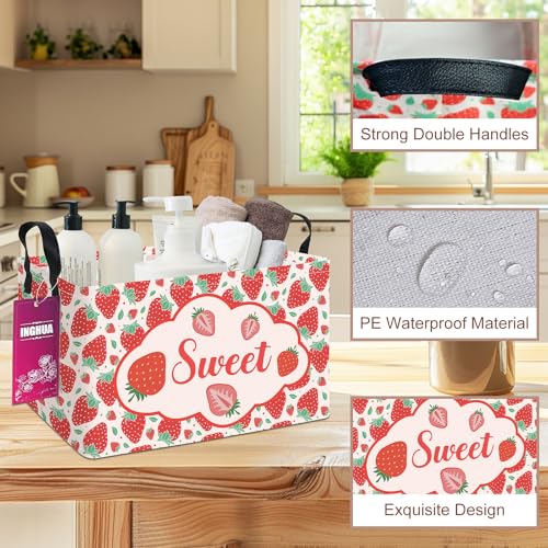 Image of Rectangular Storage Basket Fabric Organizer Bin for Toys,Books,Clothes,Gifts,Pets-Perfect for Home,Office,Nursery,Dorm,Shelf(Rec-strawberry)