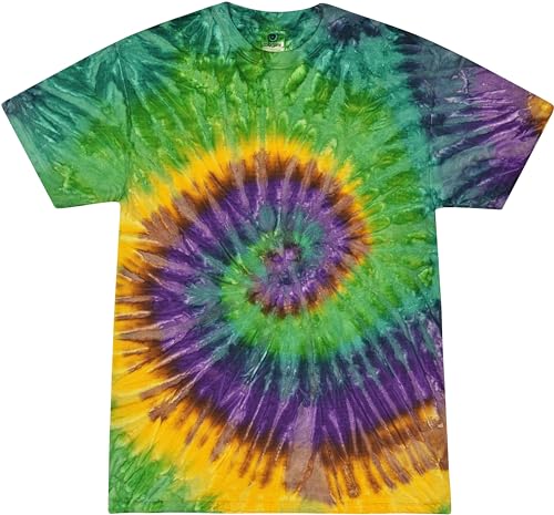 Colortone Pigment Tie Dye 100% Cotton T-Shirt for Kids 10-12 Medium Mardi Gras
