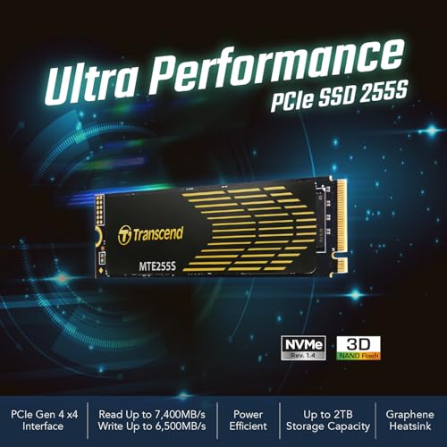 Image of Transcend M.2 2280 1TB Gen4x4 Internal SSD with Heatsink, Up to 7,400MB /s | Storage Expansion for PS5 /PC /Laptop, Tailored for Gamer /Video Editor /High-End Creator /AI Developer, PCIe 4 NVMe, 3D TLC NAND