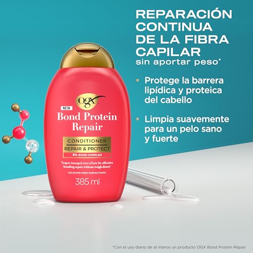 OGX Bond Protein Repair Conditioner (385 ml), acondicionador que repara y protege el pelo, con Lipi Pro Shield Technology, fórmula sin sulfatos, para cabello seco y dañado - imagen 2