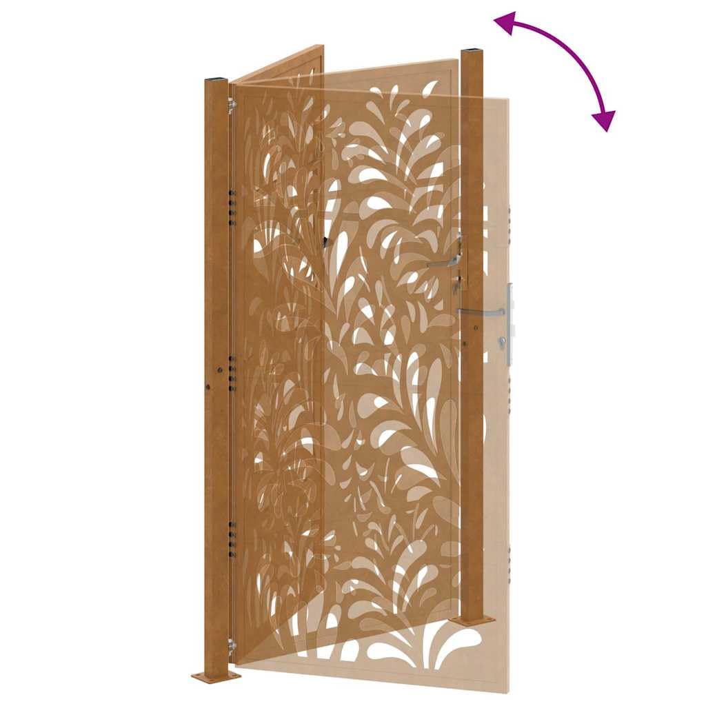 Puerta de jardín 100x175 cm de acero corten con diseño ondulado