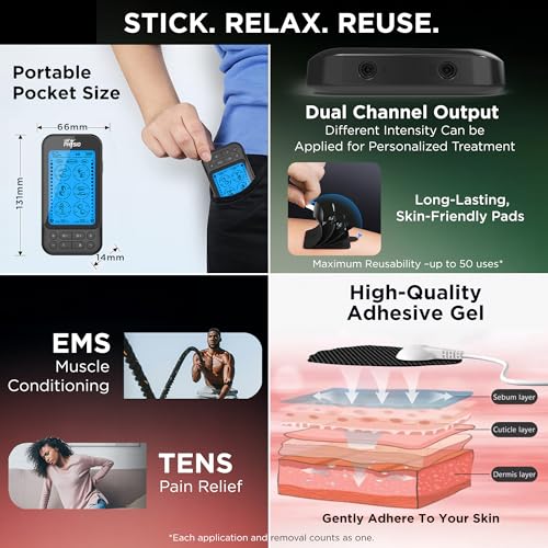 Image of Dr Physio USA 1050 Dual Channel TENS Massager for Pain Relief, Period Pain, Rechargeable Electrical Muscle Stimulation EMS Pulse Impulse Full Body Massager Machine