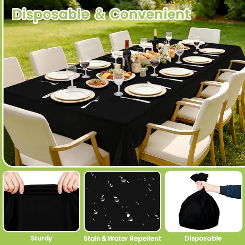 Image of Mulbozy Black Plastic Table Cloth Disposable 4 Pack, 54 x 108 Inch Tablecloths Rectangle, Black Plastic Table Cover for Party Decor