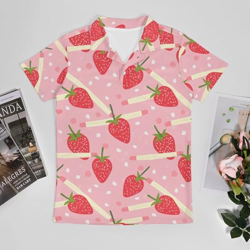 Boys' Classic Polo Shirts Short Sleeve Moisture-Wicking Golf & Tennis Shirts for Youth Teens Pink Strawberry Cookies3