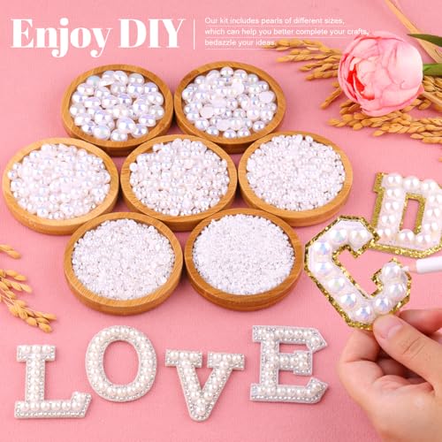 Image of 13000Pcs Flatback Pearls for Crafting (White AB), Assorted Size 2 /3 /4 /5 /6 /8 /10mm Half Pearl with 3Pcs 10ml B7000 Jewelry Glue, Bedazzling Bead for DIY Crafts Clothing Tumblers Shoes Nail Art