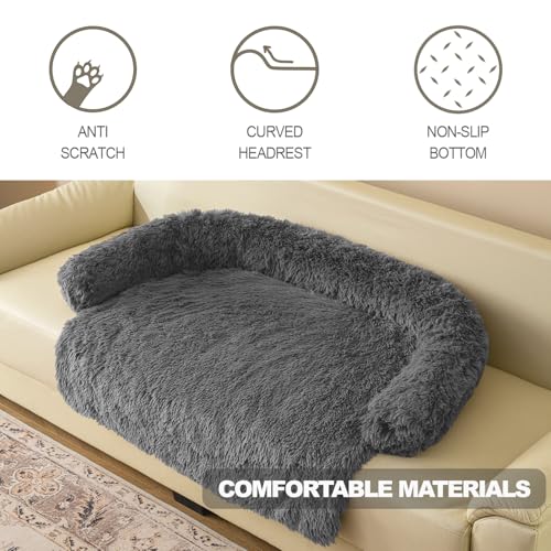 Image of Calming Dogs /Cats Bed Mats, Dog Pad Washable Removable Couch Cover, Plush Long Fur Mat for Pets, Waterproof Lining, Perfect for Small, Medium and Large Dogs and Cats (Dark Gray, 53 inchx39 inch)