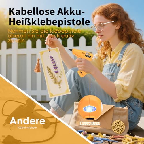 MAXDONE Heißklebepistole Akku, Heißklebepistole Kabellos mit 30 Klebesticks – Ansicht 3