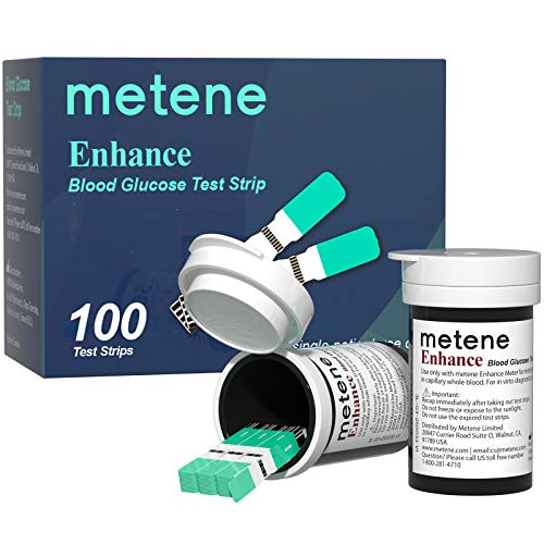 Metene Enhance Blood Sugar Test Strips, 100 Count Test Strips for Diabetes, Use with Metene Enhance Blood Glucose Monitor Only (Model: Enhance)
