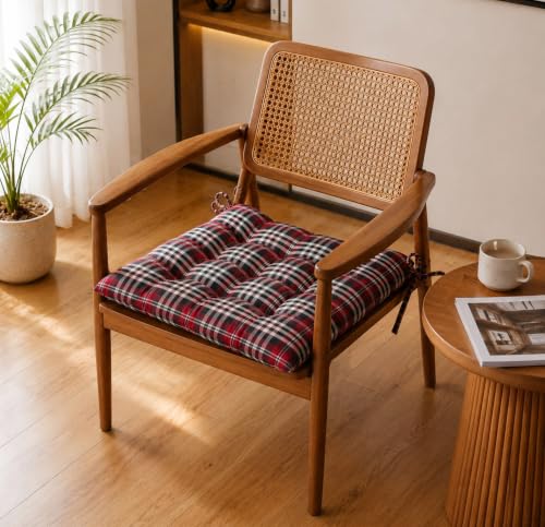 Image of BSB HOME Chair Pad Cushion with Tie Straps, Thick Tufted Seat Cushion for Dining, Office & Wooden Chairs, Soft Comfortable Chair Seat Pad with Durable Stitching,16 x 16 Inches(41 x 41 cm)-Crimson Red