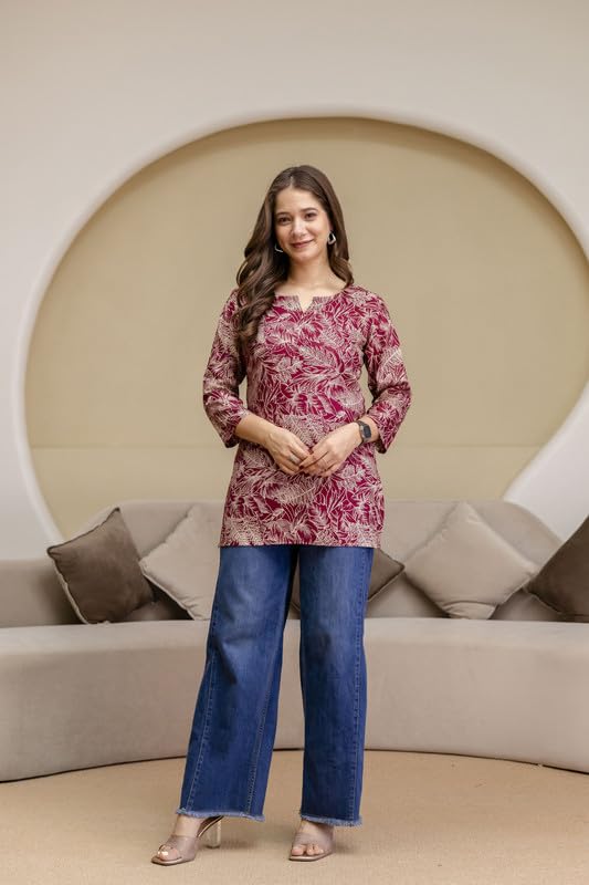 Image of New Rayon Floral Printed Regular Tunic Top for Women | Women Formal Top