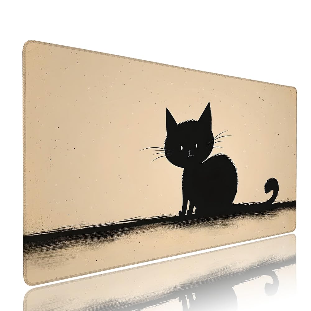 Alfombrilla de Mouse para Juegos, Giallo, XXL, Antideslizante, Impermeable, Diseño de Gatto, Extendido, Grande, 1200x600x3mm, para PC, Laptop, Ufficio, Famiglia d-607