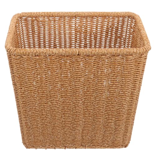 Image of Amosfun Woven Trash Basket Multi-Function Storage Wastebasket for Kitchen and Bathroom Rustic Pastoral Style Lightweight Sundries Organizer for Home