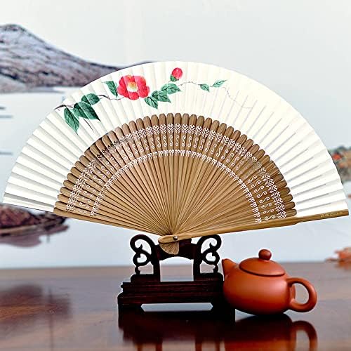 Handheld Fans, Ladies Folding Fan Bamboo Wood Incense Paper Hand Fan Outdoor Dance Photography Decoration Fan Wedding Gift Folding Fan Vintage Style Flapper Hand Fan (Color : 17)