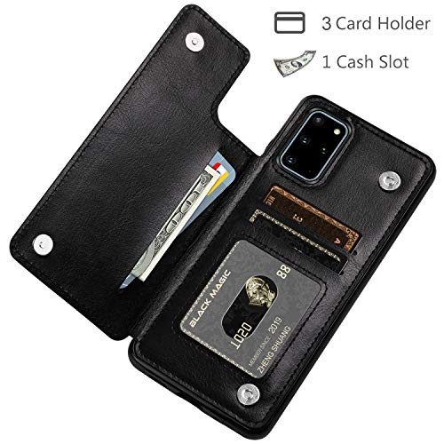Hiandier Wallet Case For Galaxy S20 Plus Slim Protective Case With Credit Card Slot Holder Flip Folio Soft Pu Leather Magnetic Closure Cover For Samsung Galaxy S20+ Plus 6.7 Inch, Black #TOP3