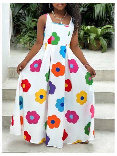 WDIRARA Girl's Floral Print Sleeveless Tank Dress Square Neck Swing A Line Maxi Dress2