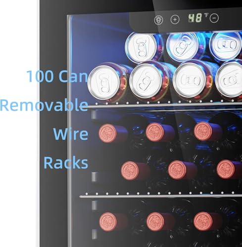 Image of Antarctic Star 26 Bottle 130 Can Wine Cooler /Cabinet Refrigerator Mini Wine Cellar Beer Soda Clear Glass Door Bar Fridge Quiet Compressor Adjust Temp Freestanding Indoor Use 3.1cu.ft Black
