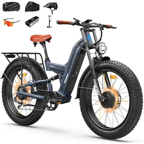 FREESKY 2026 Warrior Pro 4000W Dual Motor Electric Bike for Adults, 48V 30AH Samsung Cells Battery 120Miles Range, 40MPH AWD Fast E-Bike, 26" Fat Tire Full Suspension Electric Mountain Bike E Bicycle